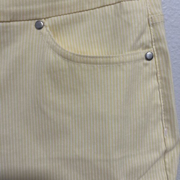 Mario Serrani Pants Womens Medium Seersucker Yellow Stretch Capri‎ Pullon - Picture 3 of 14